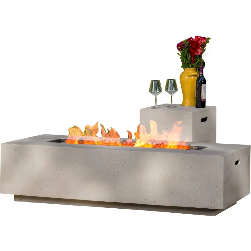 

GDFStudio Christopher Knight Home Aidan Outdoor Rectangular Fire Table with Tank Holder, Light Gray