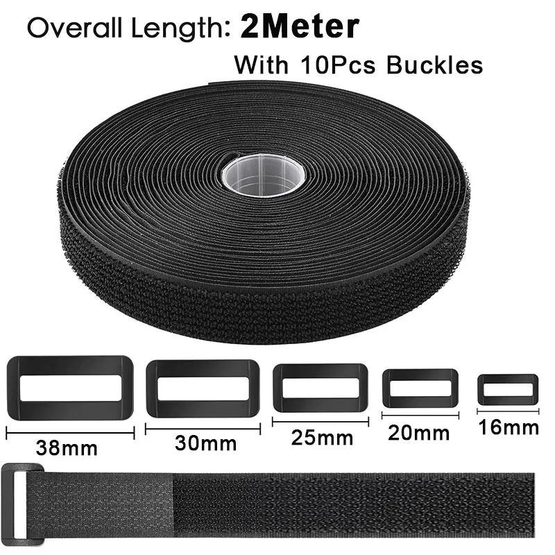 2M Reusable Hook and Loop Fastener Cable Tape Cable Straps With Buckles Cut-to-Length Nylon Self-Adhesive Secure Strap Organizer