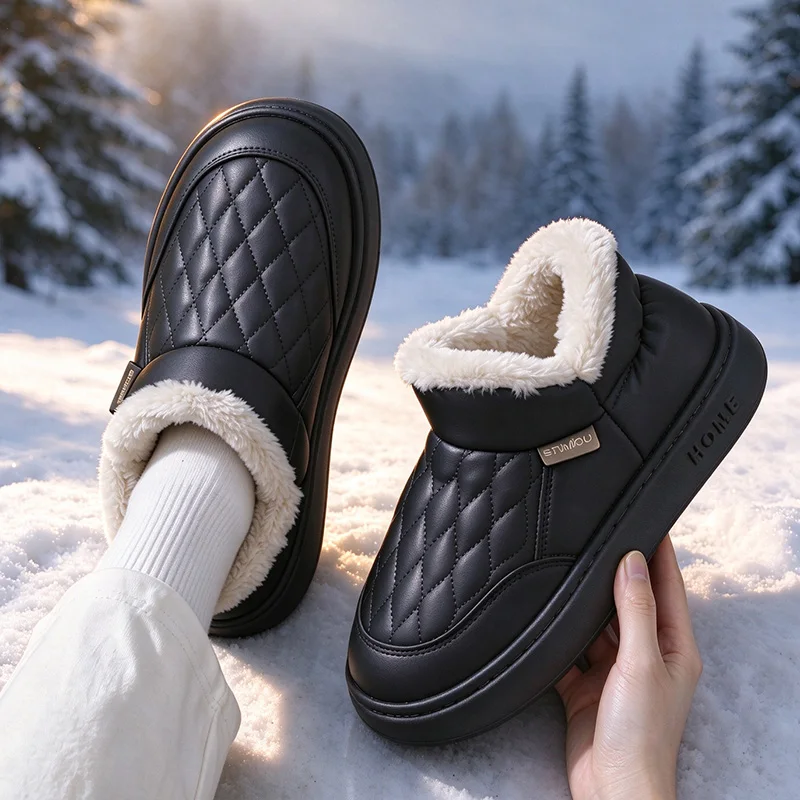 Waterproof Snow Boots for Women Winter 2026 Soft Sole Thick Long Plush Warm Ankle Boots Woman Plus Size 45 Cotton Padded Shoes