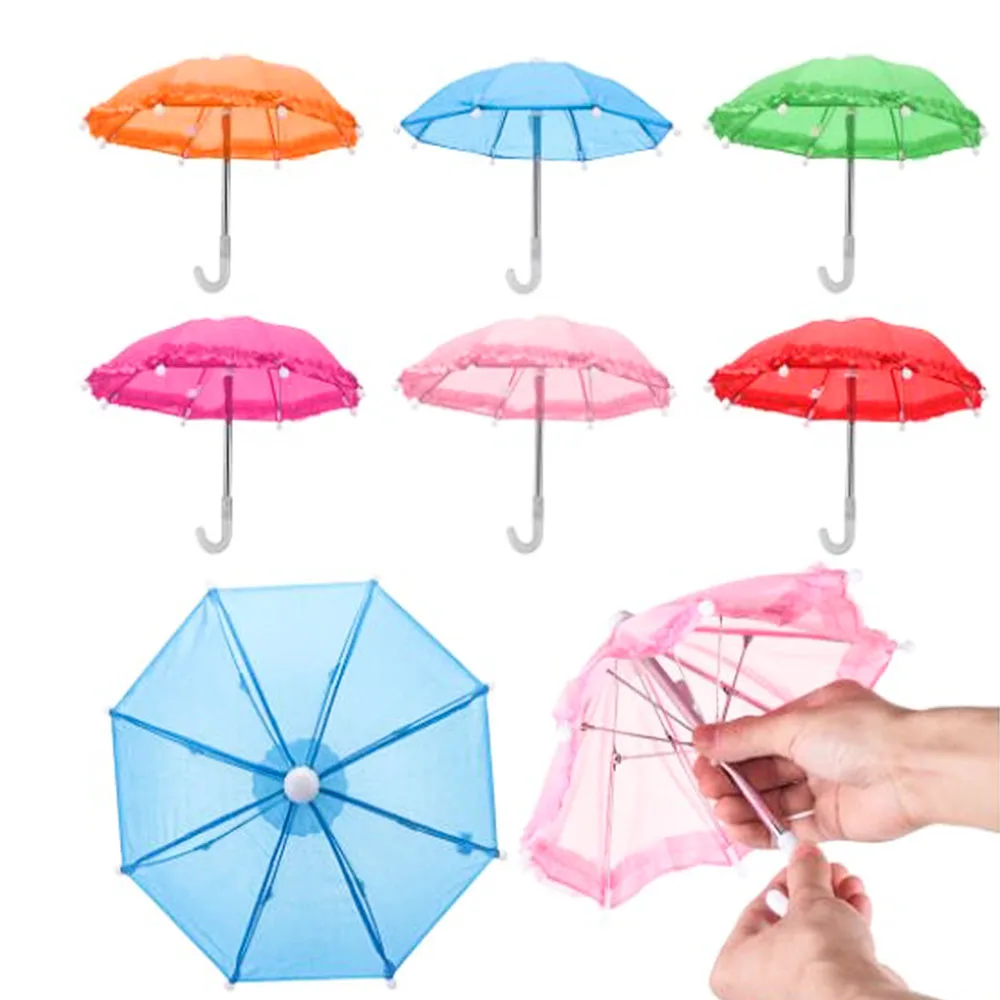 Mini Hand Umbrella Doll Parasol For Girls Colorful Rain Gear Accessories Cute Party Toys Birthday Gift Lace Embroidered Sunshade