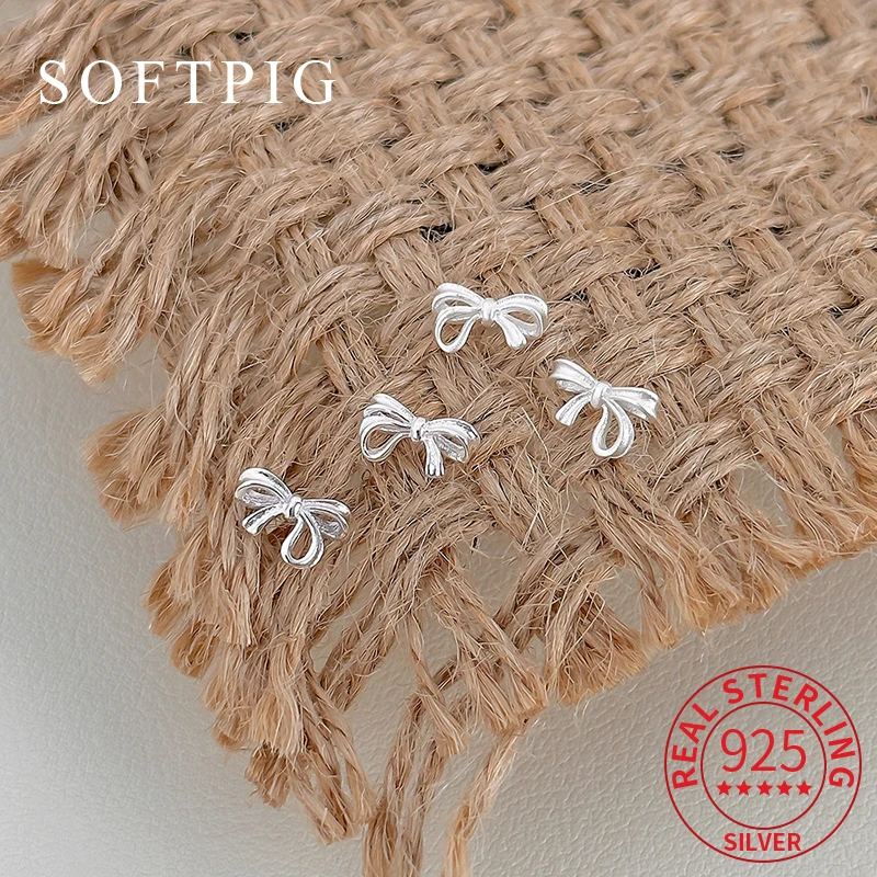 

SOFTPIG настоящее серебро 925 пробы геометрические модные серьги-гвоздики с бантом для женщин милые изящные ювелирные изделия легкие роскошные аксессуары