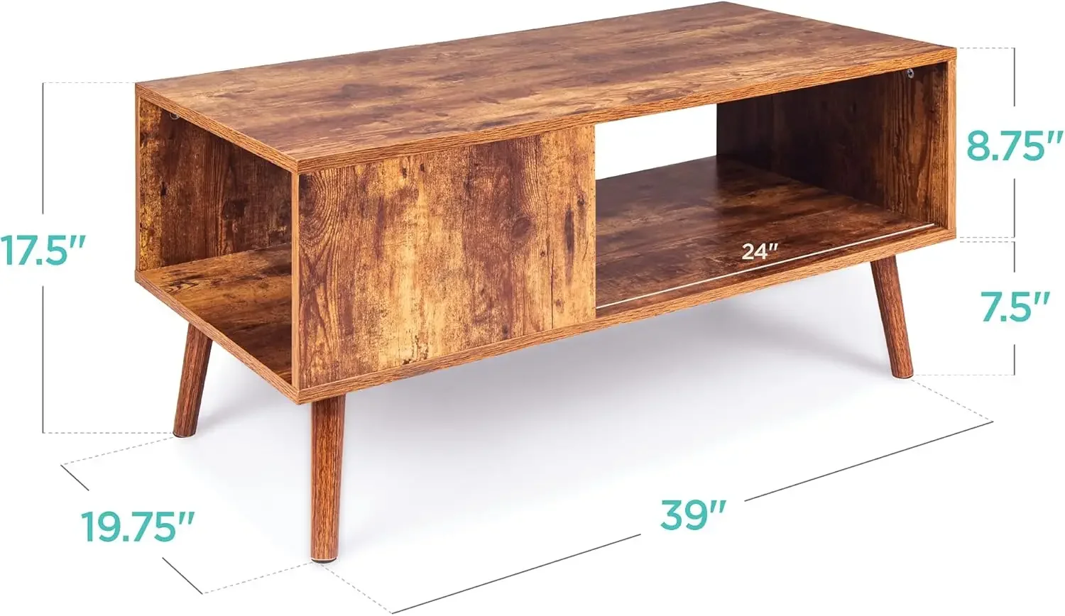 Wooden Mid-Century Modern Coffee Table, Accent Furniture for Living Room, Indoor, Home Décor w/Open Storage Shelf