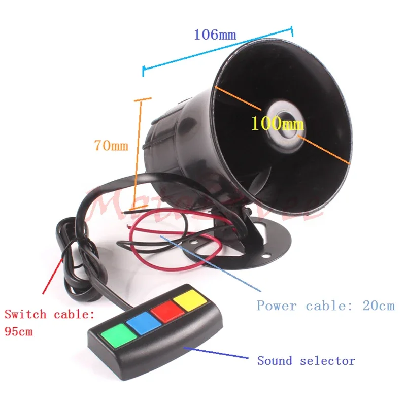 MotoLovee 12V Motorcycle 4 Sound Loud Security Horn Vehicle Emergency Alarm Loudspeaker for E-bike Truck Moped Modificatio