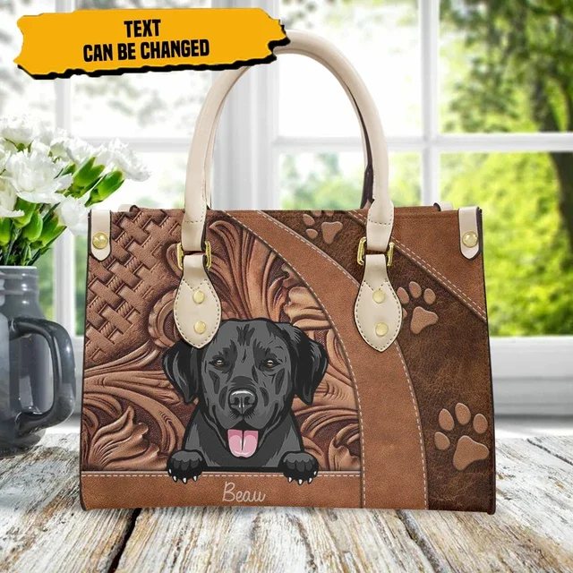 Funny Labrador Retriever and Chihuahua Printed Leather Bag Female Brown Sunflower Design Vintage Handbag for Woman Bolso Mujer