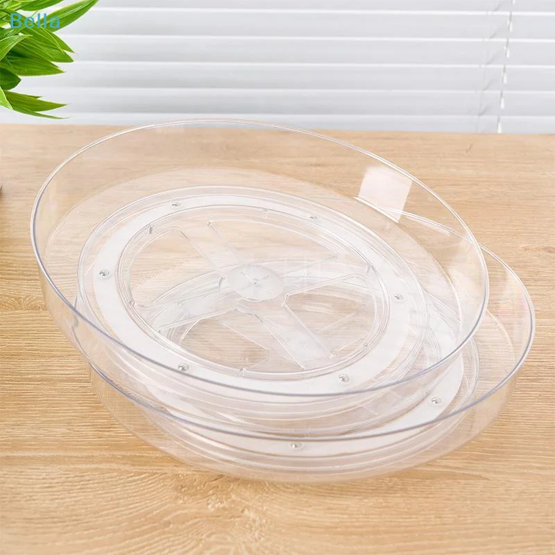 〔M〕Clear Plastic Rotating Storage Tray 360 Degree Smooth Rotation Anti Fall Guardrail For Kitchen Bathroom Cosmetic Use