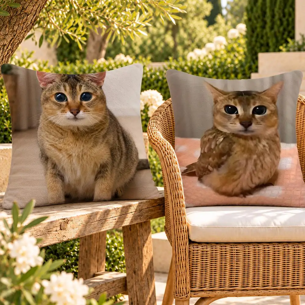 Anime Popular Cute Meimei Save Kitty Cushion Cover Soft Plush Throw Pillow Cover Washable Sofa Bed Patio Chair Home Decor