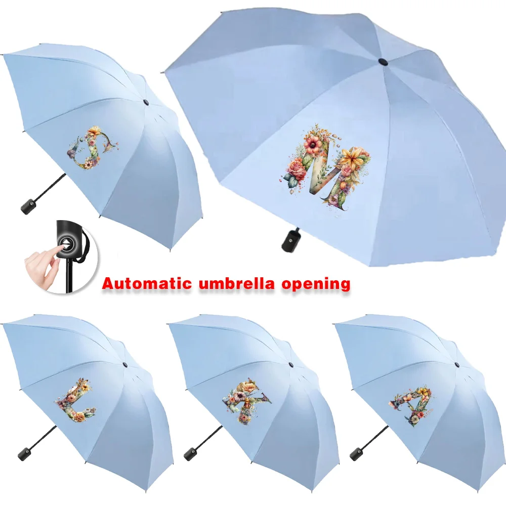 Sun Rain Umbrellas Collapsible Fully Automatic Protection Increased Thickness Windproof Compact Travel Essentials floral letter