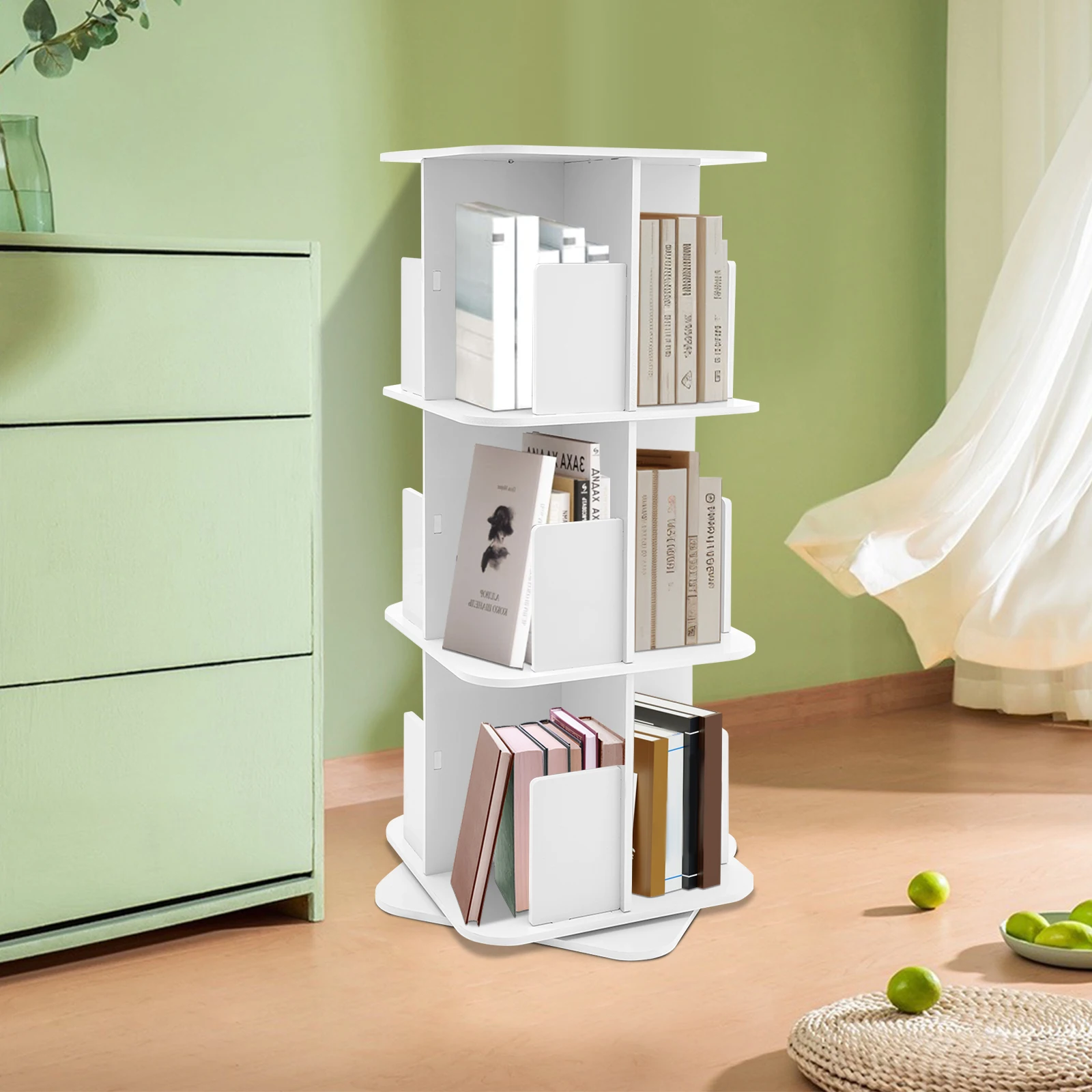 360° Rotating Bookshelf Space-Saving 3 Tier Standing Bookcase Good Stability for Bedrooms/Living Rooms/Game Rooms Safe Baffle