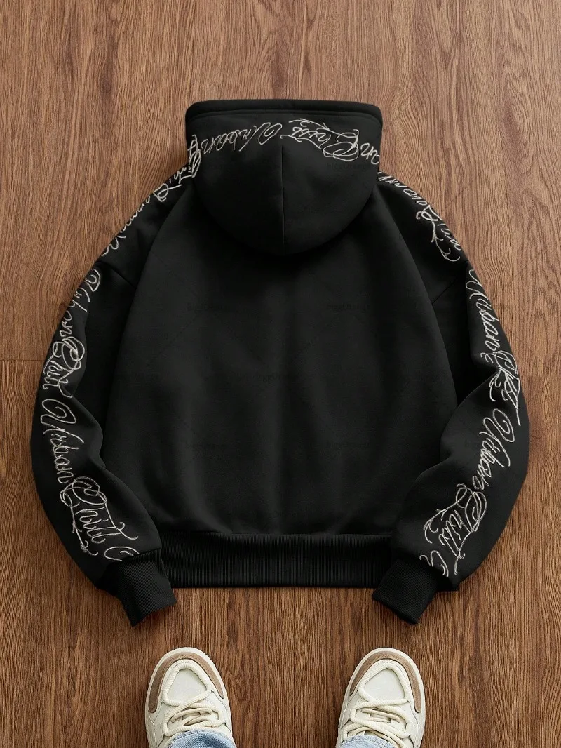 هاي ستريت تريند ملابس الشارع الشهير للرجال الأمريكية الرجعية إلكتروني التطريز عادية قلنسوة بسحاب هوديي Harajuku Y2K البلوز المتضخم