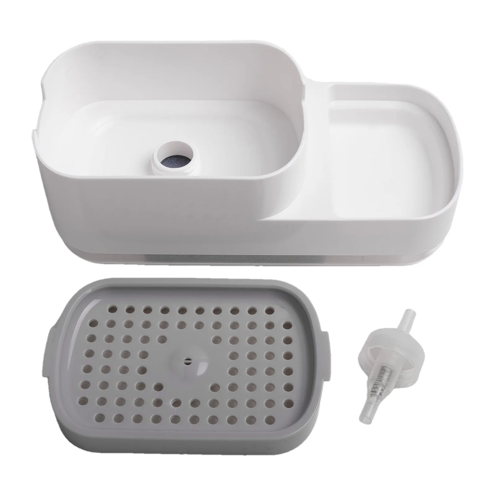 

Стабильный и нескользящий дозатор мыла для посуды включает держатель губки, удобные и гигиенические цвета белого и черного цвета.