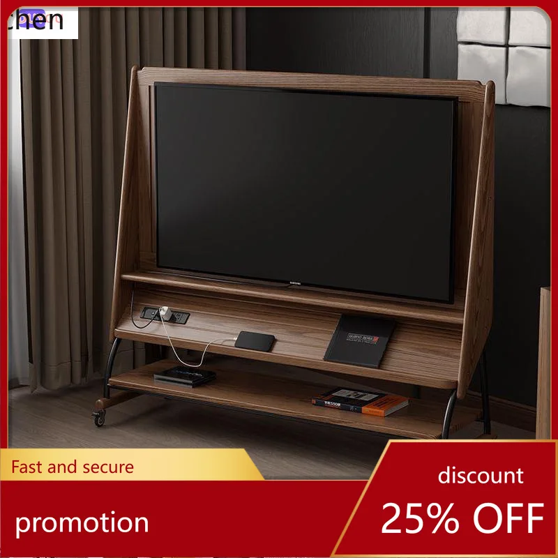 

HXL Solid Wood TV Stand Movable TV Cabinet Floor Storage Organizer