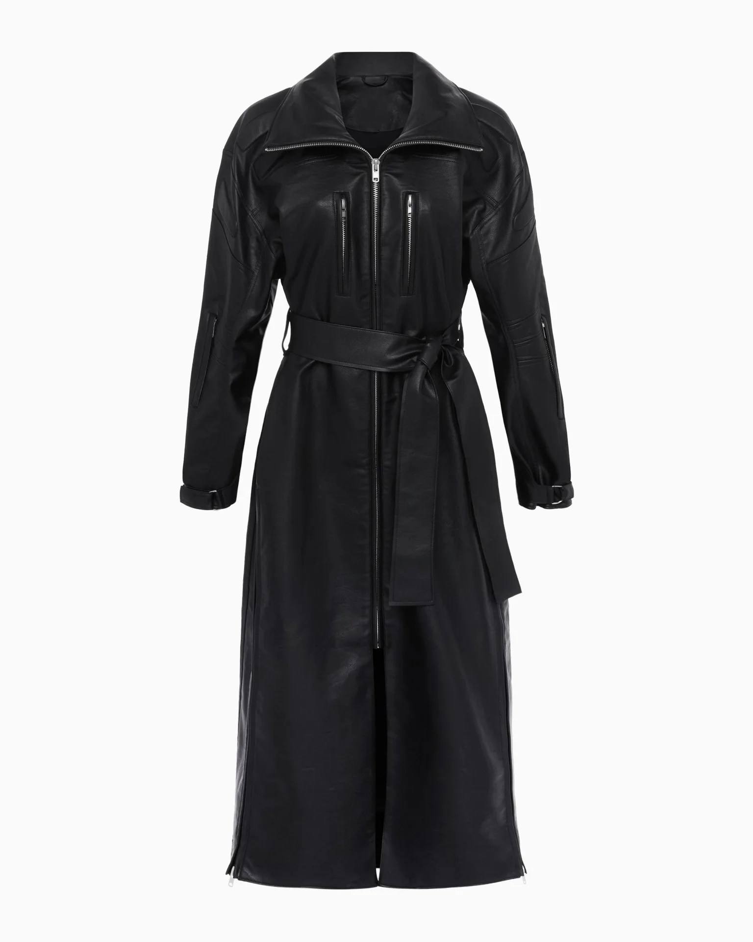 KHY Kylie same leather trench coat autumn and winter black white long jacket cape coat