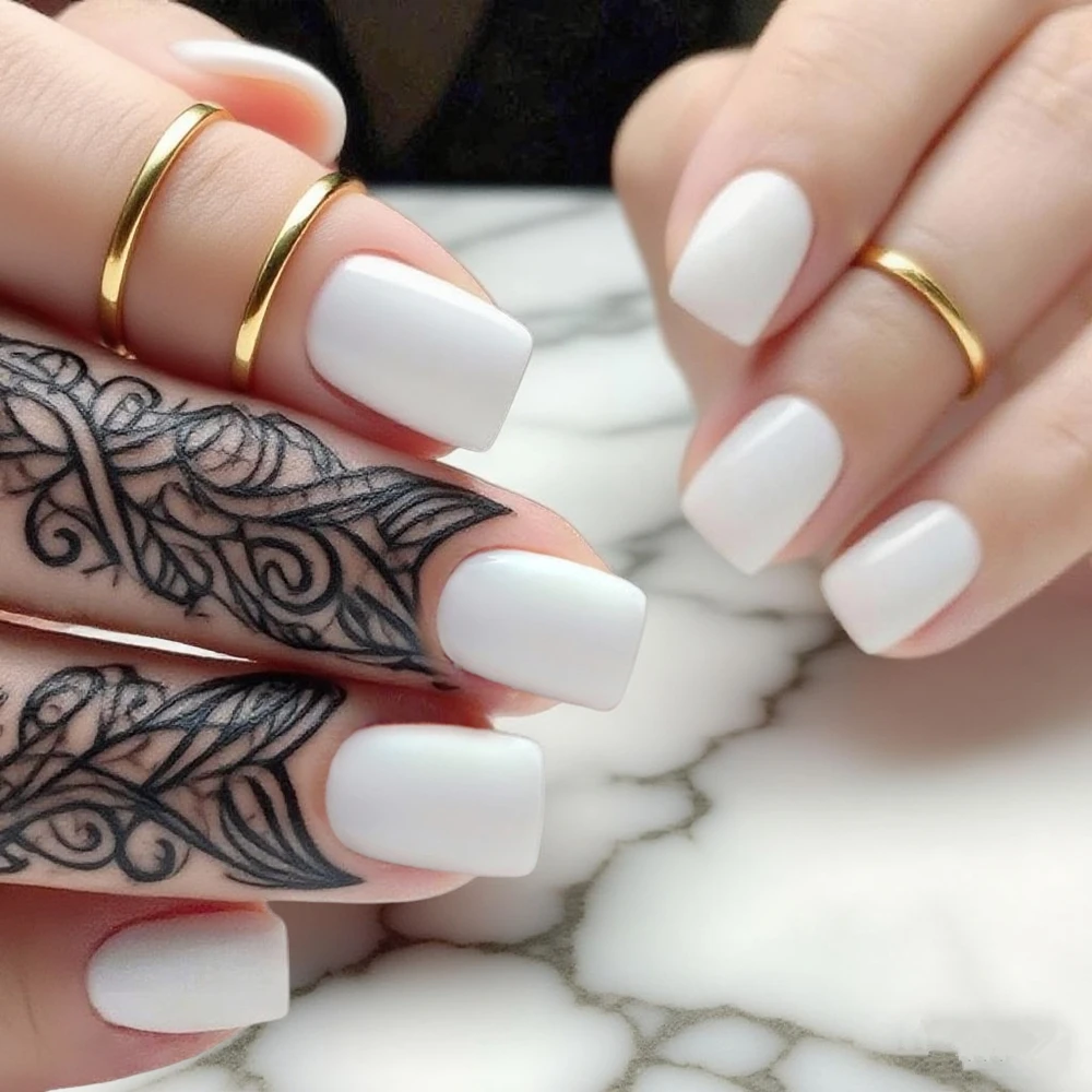 24 szt Granatowy akryl do prasowania na paznokcie z klejem Naklejka Krótki kwadratowy sztuczny paznokieć do projektowania DIY Pełne narzędzie do manicure palców — zdjęcie 4
