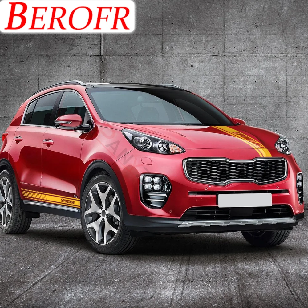 Car Styling Racing Sport Hood Decal Bonnet Body Kit Side Stripes Skirt Sticker for Kia Sportage 3 4 SL QL GT Line Accessories