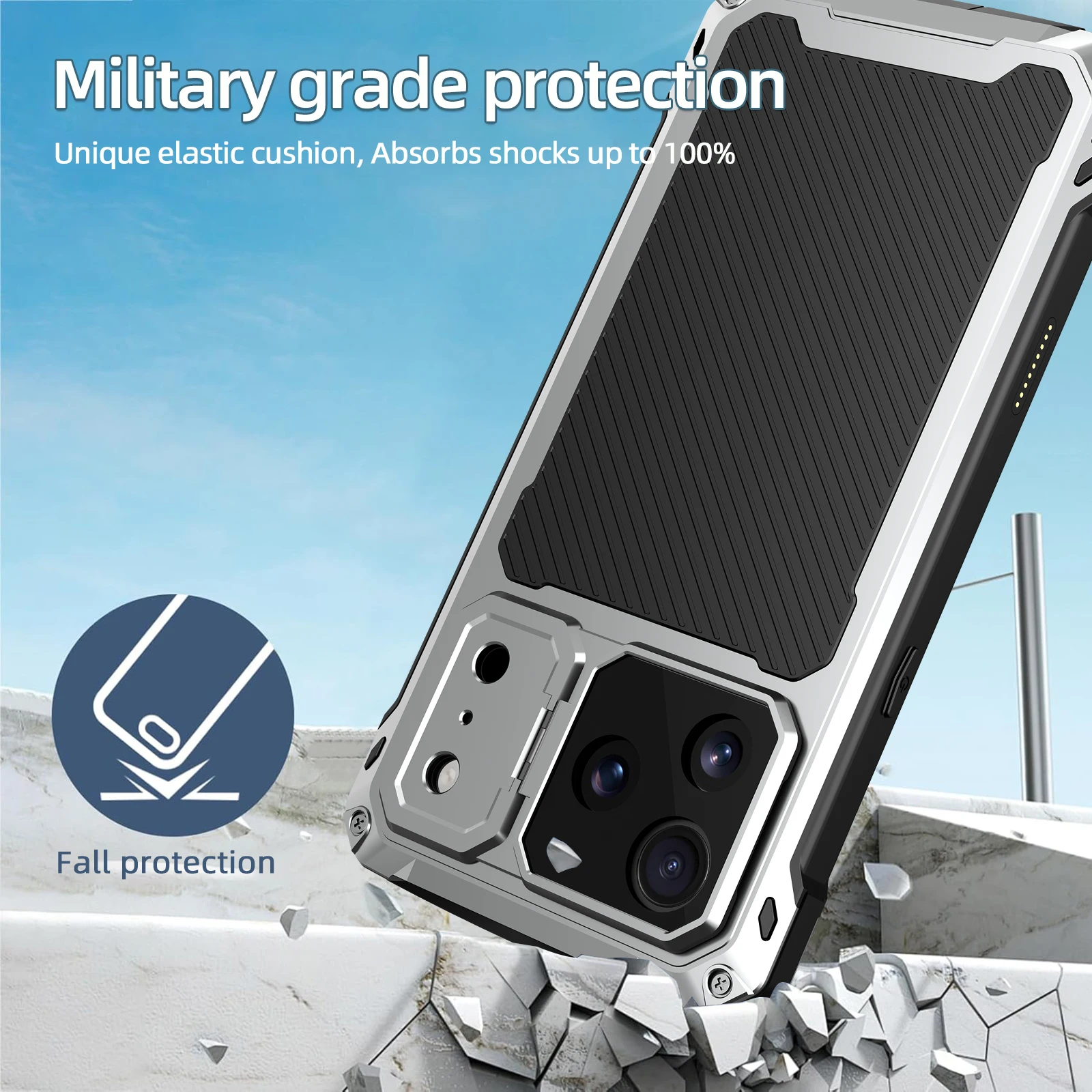 For iPhone Air 17 16 14 Pro Max 15 Plus Metal Shockproof Case Camera Kickstand Cover Glass Screen Protector Heavy Duty Shell