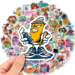 50 adet komik sokak sanat karikatür çıkartmaları kaykay karalama defteri araba dizüstü bagaj telefonu için Graffiti Sticker çocuk oyuncakları