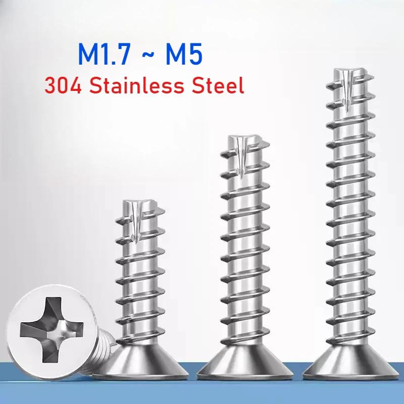 304 Stainless Steel KT Cross Countersunk Cut-Tail Screw M1.7 M2 M2.3 M2.6 M3 M4 M5 Flat Head Tapping Screw for Wood Electronics