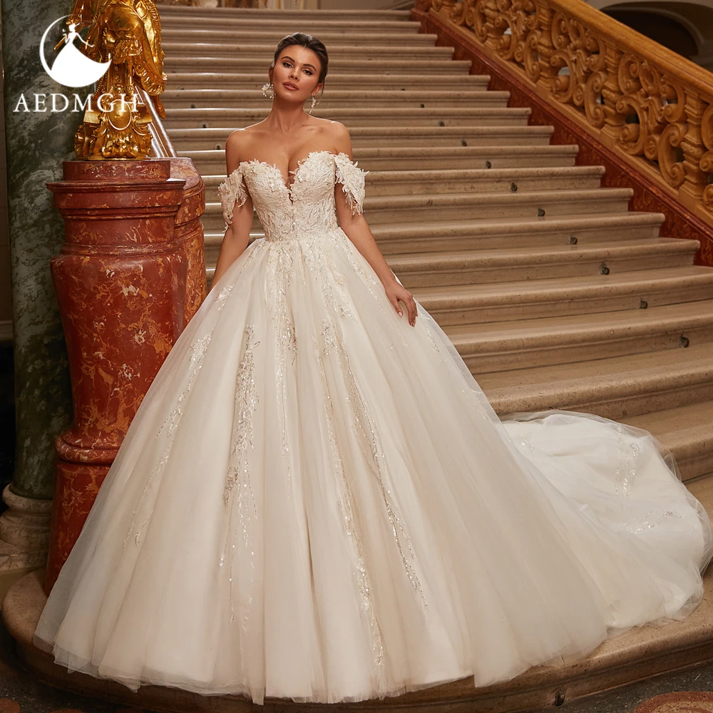 

Aedmgh Ball Gown Royal Wedding Dresses 2024 Sweetheart Off The Shoulder Robe De Mariee Beaded Appliques Shiny Vestido De Novia