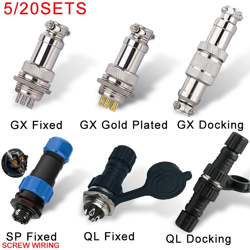 5/20Sets GX16 GX12 GX20 Male Female Circular Aviation Connector Plug SP17/21 QL16 Wire Panel Connector 2/3/4/5/6/7/8/9/10Pin