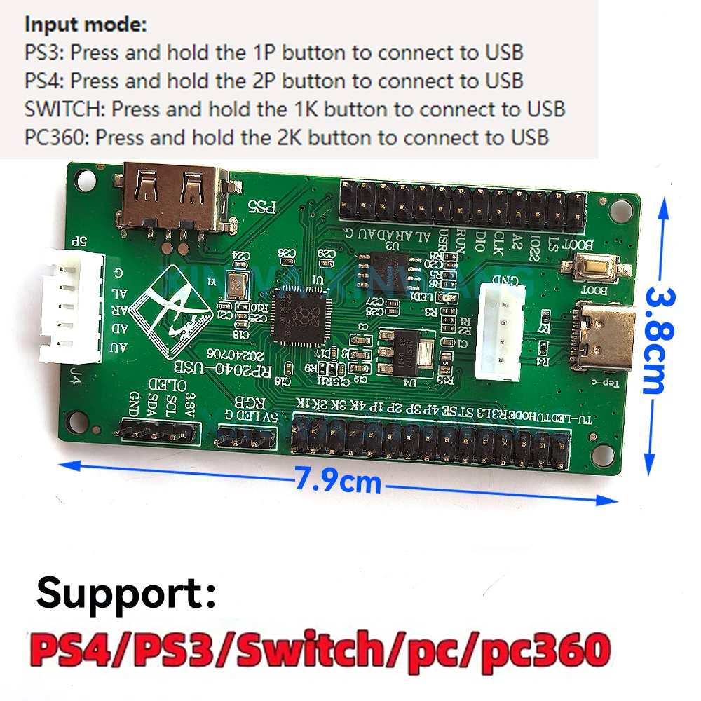 USB Zero Delay Encoder Joystick Hitbox Raspberry Pi PICO Development Board Arcade Game Controller For Xboxone Ps5 PS4 PC Switch