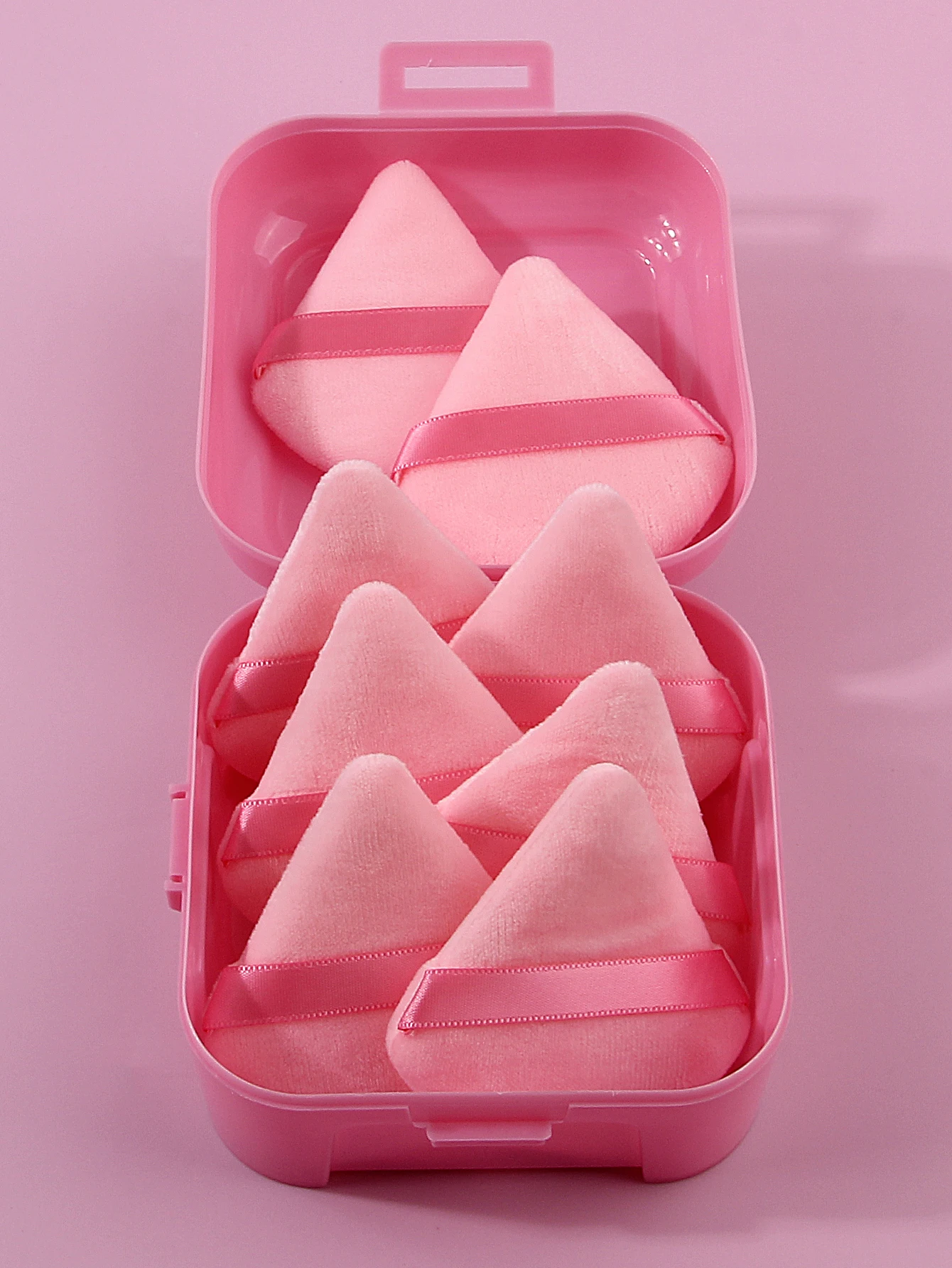 8 peças de sopro de pó triangular flocado super macio, esponja de configuração, sopro de pó, ferramenta de beleza de dupla finalidade seca e molhada + 1 peça de armazenamento bo