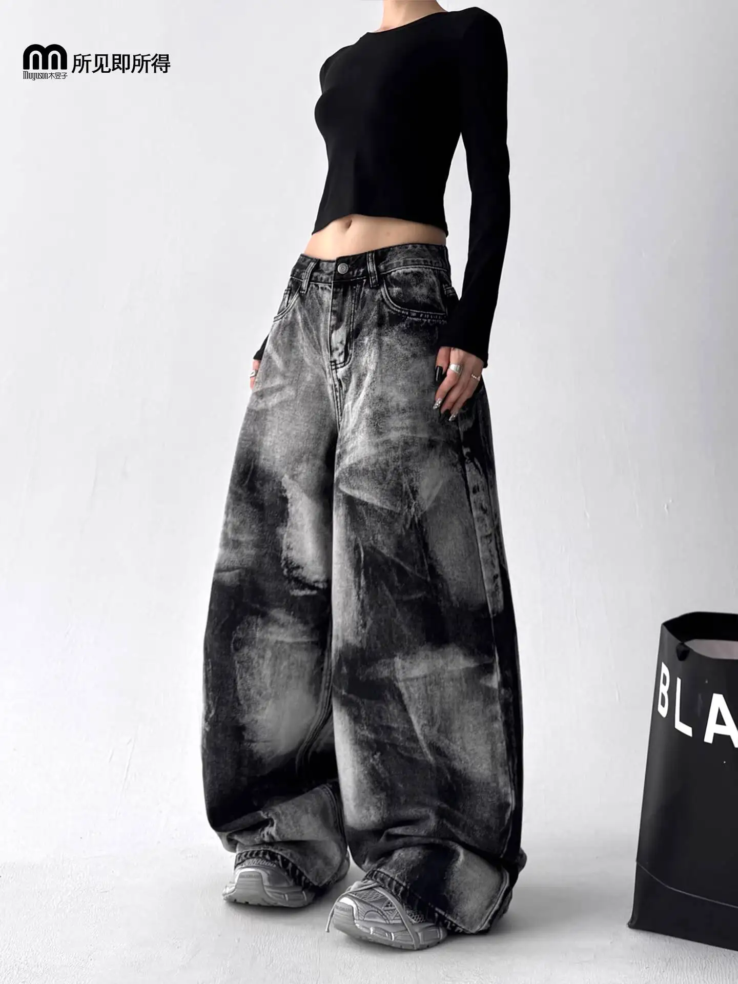 Unisex Jeans 2026 Autumn New Women's Washed Vintage Denim Pants Stylish Slim Straight Leg Street Dance Loose Wide Leg Pants