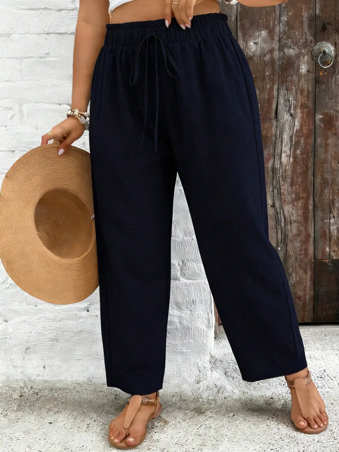 

Брюки свободного кроя с высокой талией, широкими штанинами, однотонные, повседневные