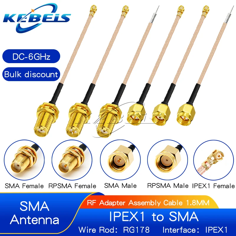 5PCS SMA-J SMA-KY to uFL/u.FL/IPX/IPEX1 to SMA Male SMA Female to IPEX RF Coax RG178 Female Adapter