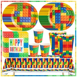 Nuovo Building Block Kit di decorazione per feste di compleanno colorato Building Block piatti di carta tovaglioli tazze palloncini forniture per Baby Shower