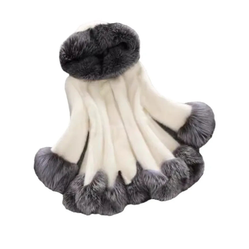 معطف فرو تقليد جديد لعام 2025 معطف شتوي بقلنسوة من فرو المنك الأبيض للنساء #5