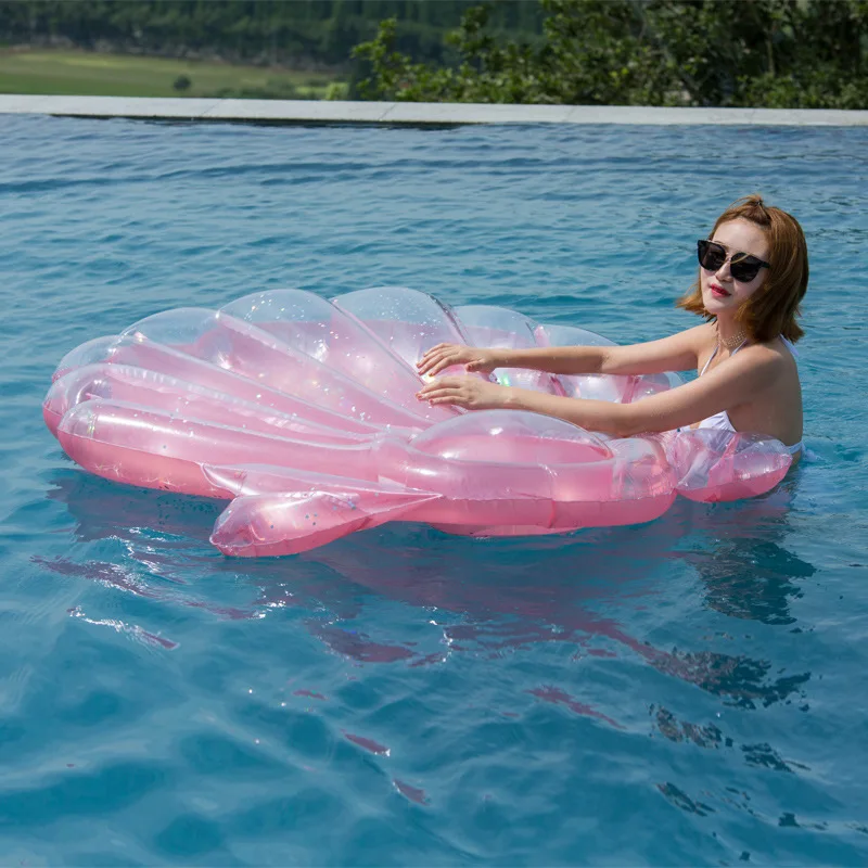 Rose Gold Sequin Shell Floating Drainage Upper Inflatable Floating Bed Riding Swim Ring Outdoor Air Cushion Bed Pool Kids Toys