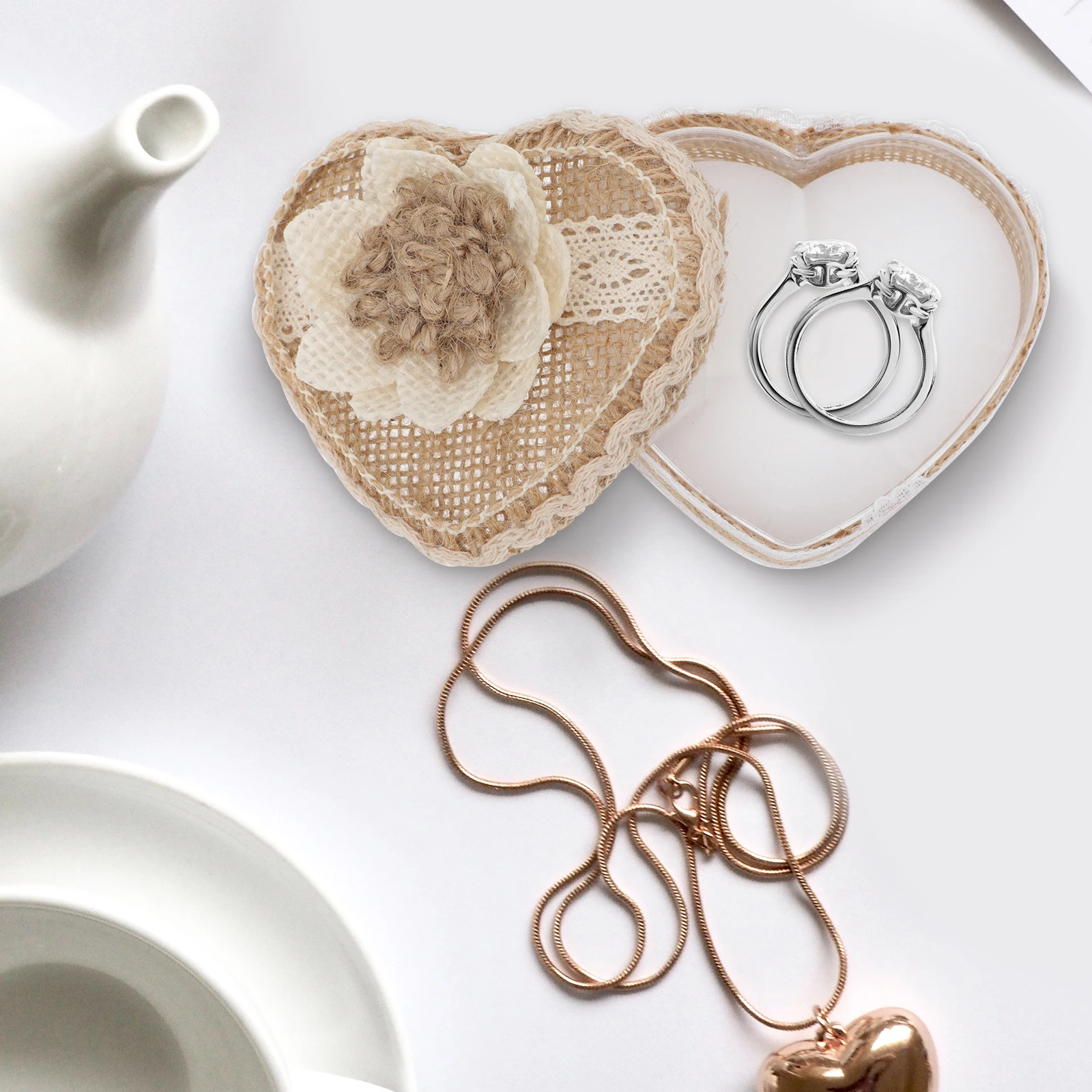 

Attractive Jewelry Ring Container ABS Linen Material Romantic Gift Boxes Storage ganizer For Her Valentine Day Wedding