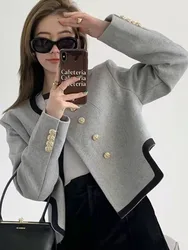 Blazer chic élégant à col rond pour femmes, vêtements de tempérament décontracté, double boutonnage irrégulier, manteau à manches longues, haut, nouveau