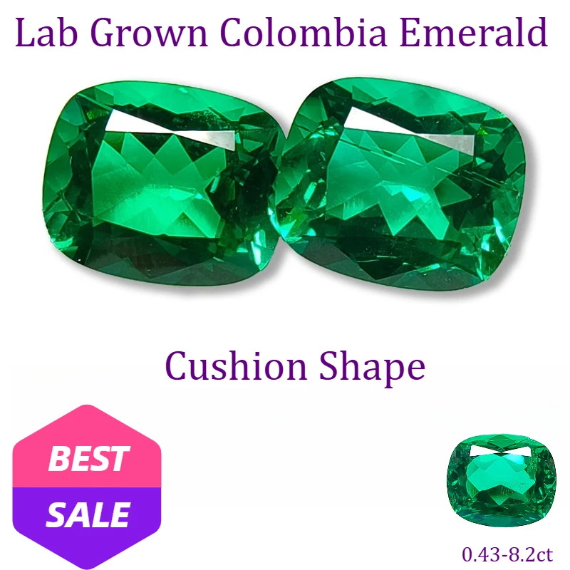 Lab Grown Colombia Emerald Rectangle Cushion Shape Hand-cut Hydrothermal Selectable Certificate