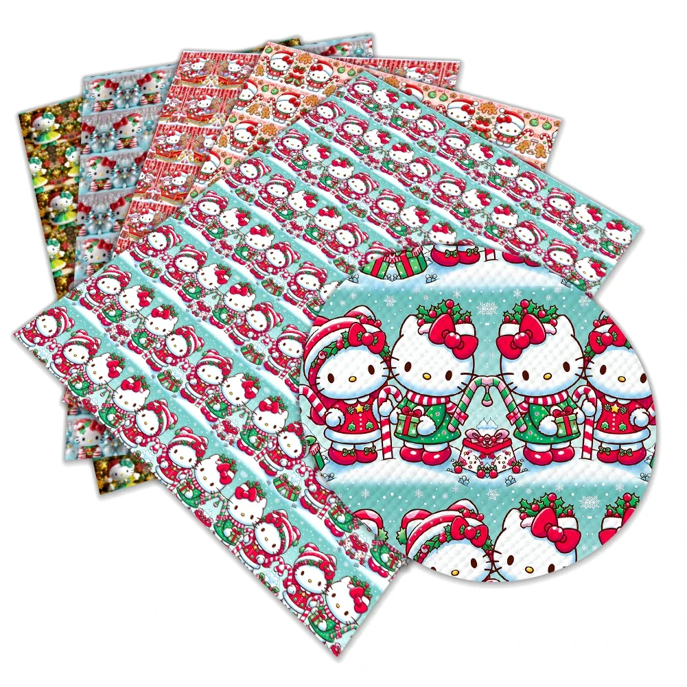 Christmas Japanese Sanrio Hello Kitty Printed Faux Leather Sheets Vinyl Sheets DIY Earring Hair Bow Crafts Leather 12*8