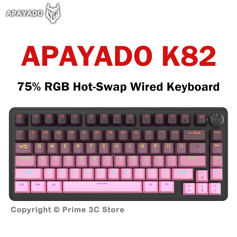 APAYADO K82 75% Wired Mechanical Keyboard 82 Keys RGB Backlit Hot Swappable Multifunctional Knob for Windows Mac