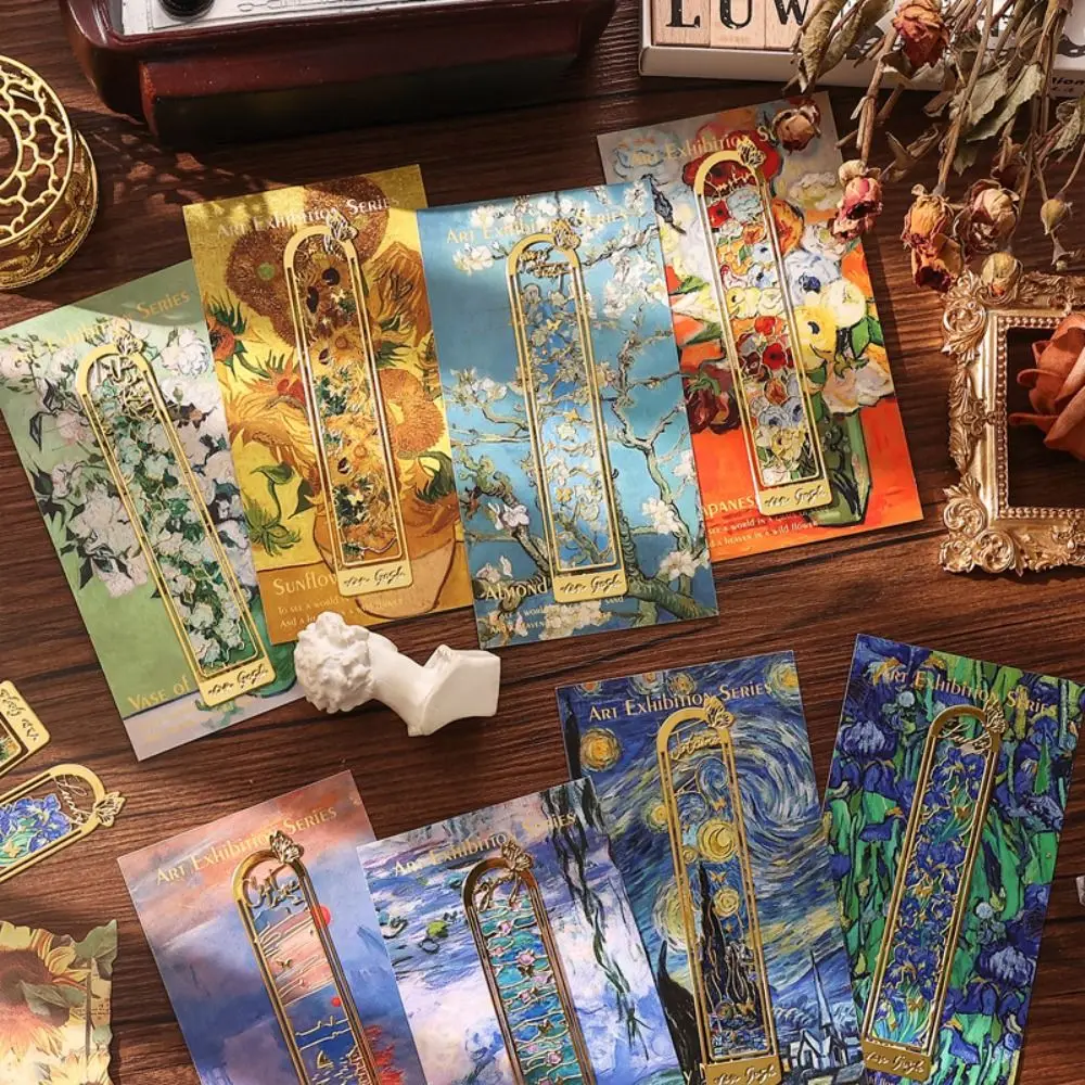 1pc Portable Metal Bookmarks Oil Painting Series Vintage Aesthetic Metal Bookmarks Hollow Out Reading Page Clip Students
