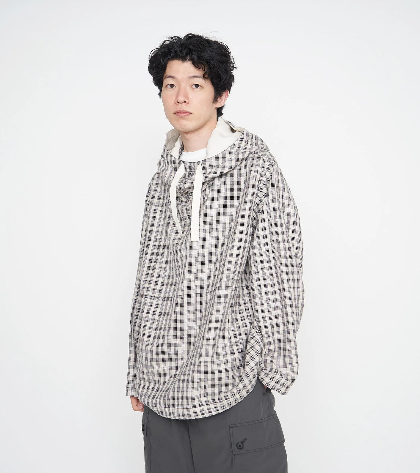 Jaqueta com Capuz em Linho e Algodão Nanamania Palaka Estilo Japonês para Homens