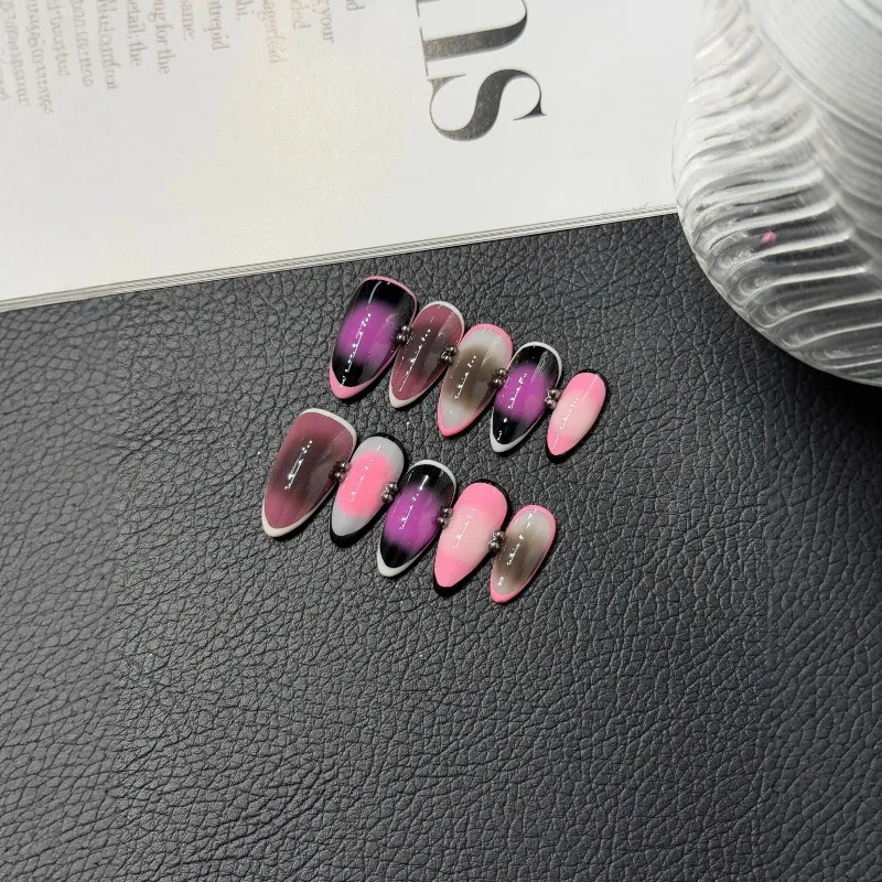 

10 шт. Y2K Hot Girl Press on Nails в форме миндаля, черные простые темные неоновые накладные ногти в стиле панк, сладкие крутые накладные ногти ручной работы для женщин интеллектация