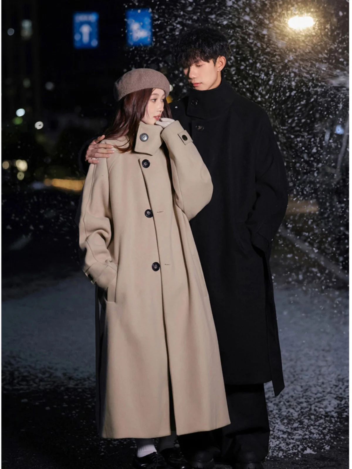 

Ele Woolen Coat Men's Mid-Length Stand Collar Over-Knee Autumn Winter Faionable Korean Sle Couple's Outfit