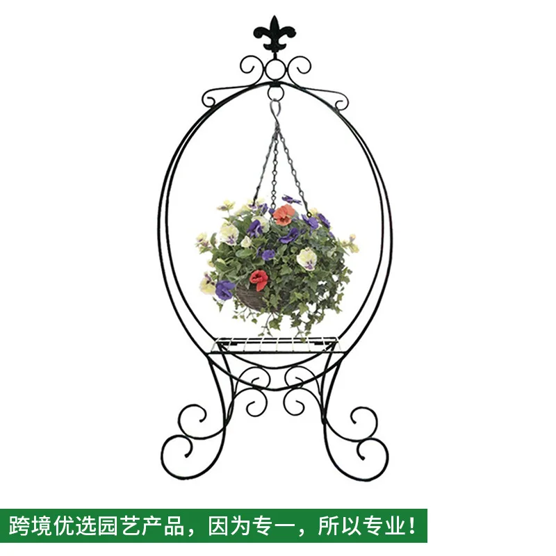 

Hot Selling Classic Oval Vertical Hanging Basket Flower Stand Indoor Outdoor Garden Green Flower Stand Garden Decoration Rack