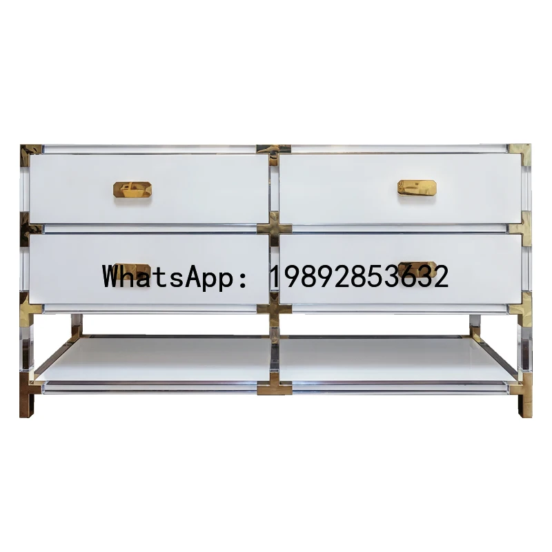 

BF High Transparency Acrylic Chest of Drawers with White Cabinet Body Matching gold Pieces