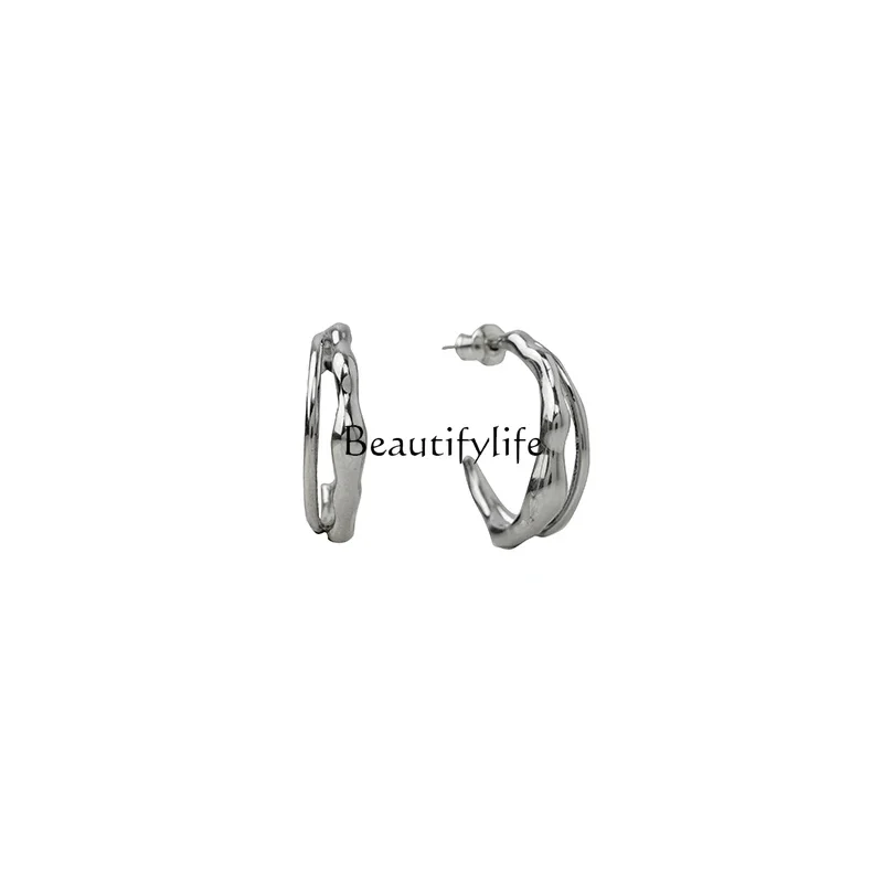 

Double-layer premium earrings French niche design metal style earrings