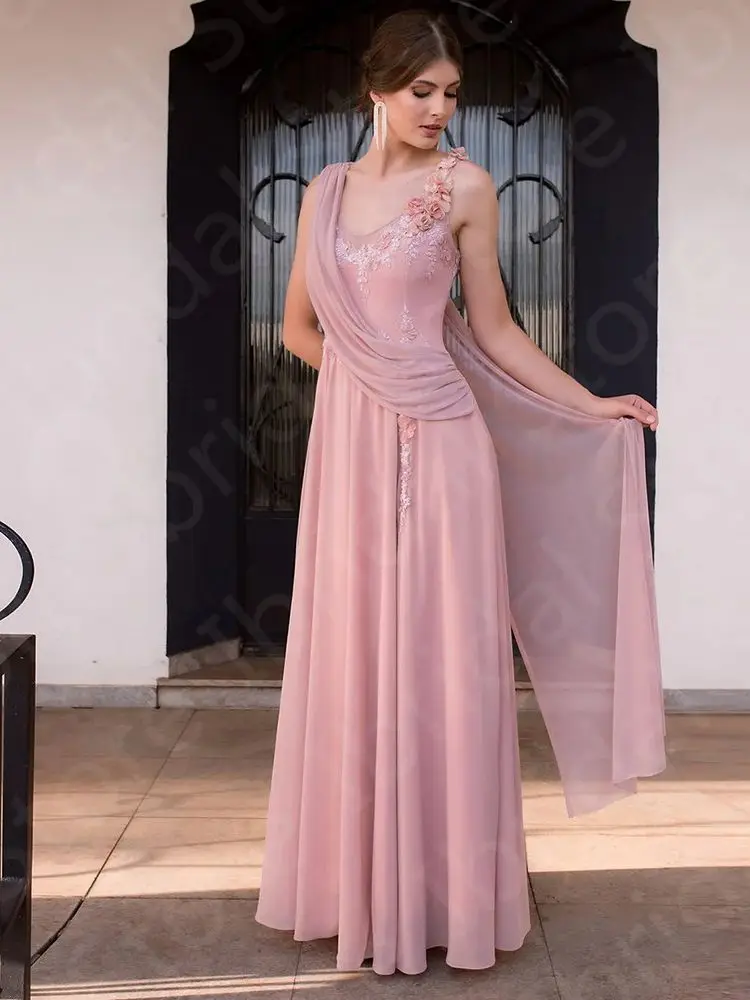 Vestidos de festa de casamento sem mangas com alças, vestidos clássicos para a mãe da noiva, vestidos árabes, à venda, rosa rosa, 2024