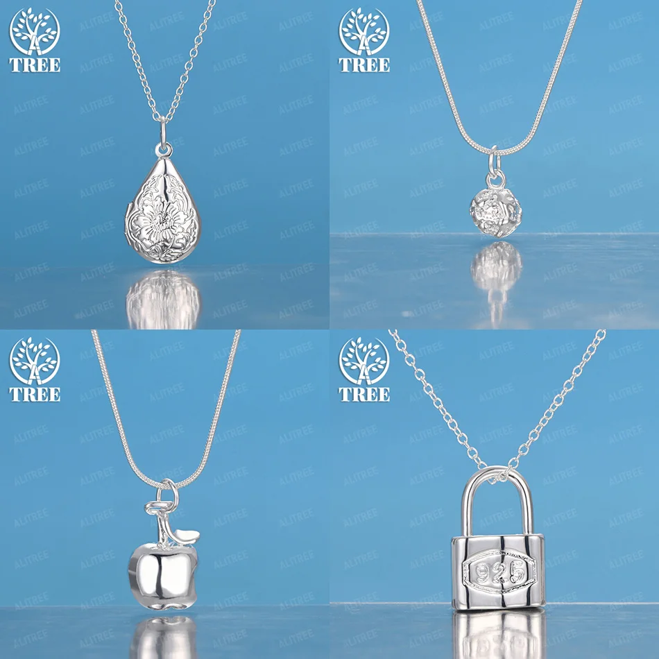 

40-75cm 925 Sterling Silver Apple Water Drop Lock Geometric Pendant Necklace Women Nice Jewelry Accessories Birthday Party Gift