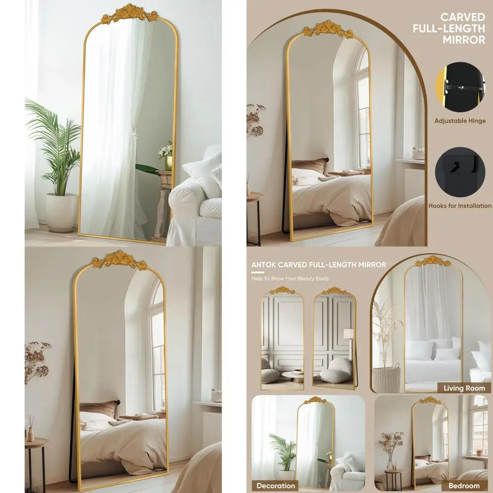 Espelho de comprimento total de chão 65x24, moldura de madeira esculpida, espelho de parede grande para decoração de casa, espelhos de corpo inteiro, corredor de casa de