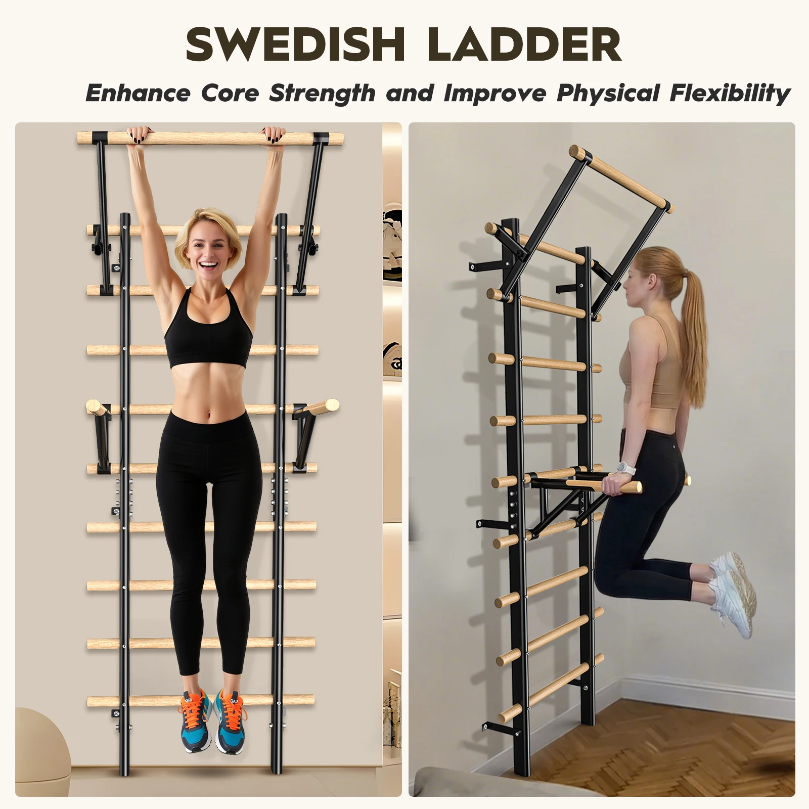 Obrázek 4: Nástěnné horolezectví formulovat s pull-up a namočit barů – 86.6-inch halové horolezectví držák, wall-mountable – dospělý dřevěný horolezectví W