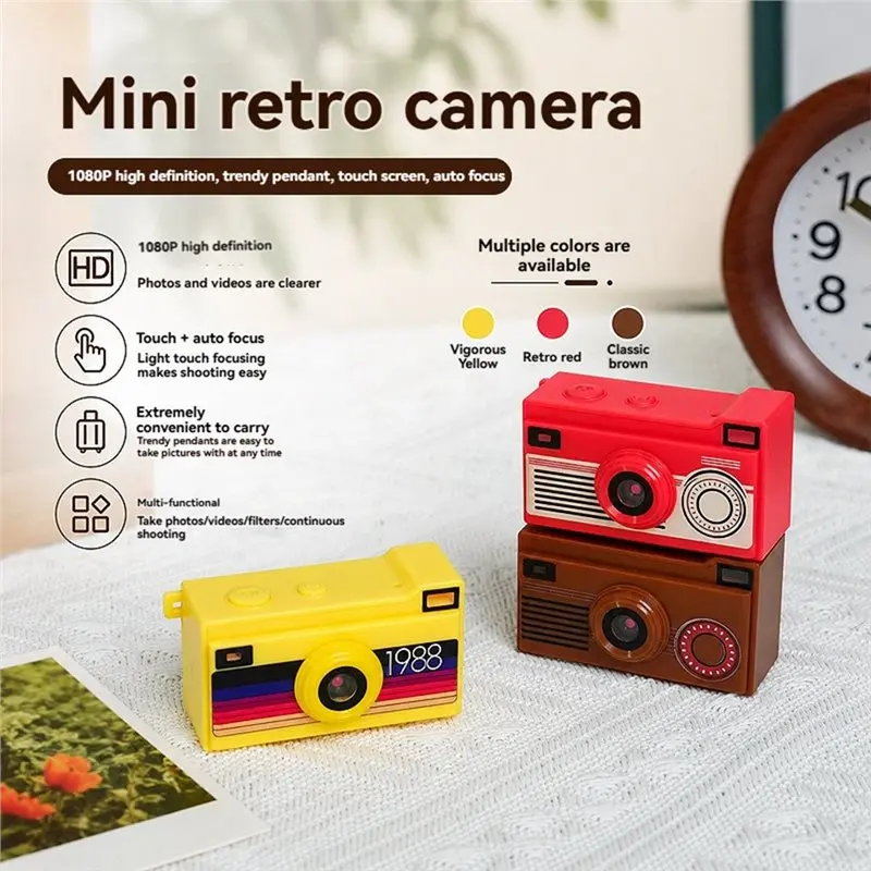 DTB7 K800 Mini Retro Digital Camera 12MP 1080P, Thumb Size Keychain Camera with Touch Screen & Flash, Portable Pocket Camcorder
