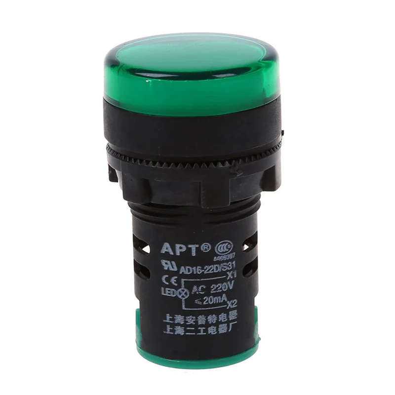 

2025 Горячий стиль, красный, желто-зеленый свет, лампа 22 мм, светодиодная контрольная панель дисплея, 220 В переменного тока, 15 шт.