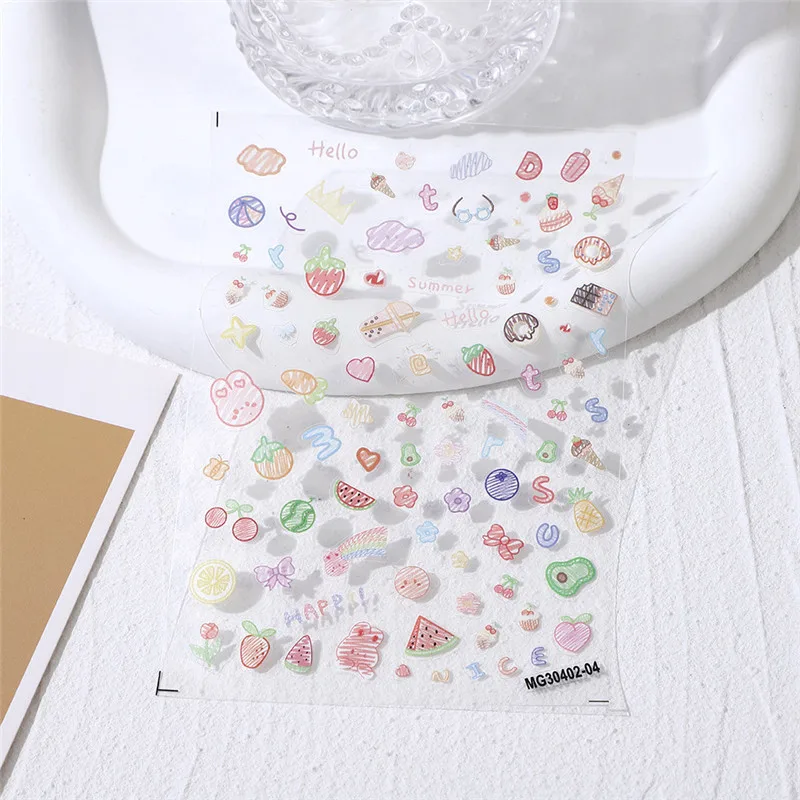 New Sunny Nail Stickers Summer Ice Cream Fruits Nail Art Sticker Water Nails Decals Decoration